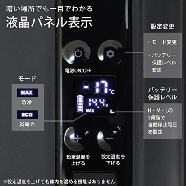 ポータブル冷蔵庫の操作パネル