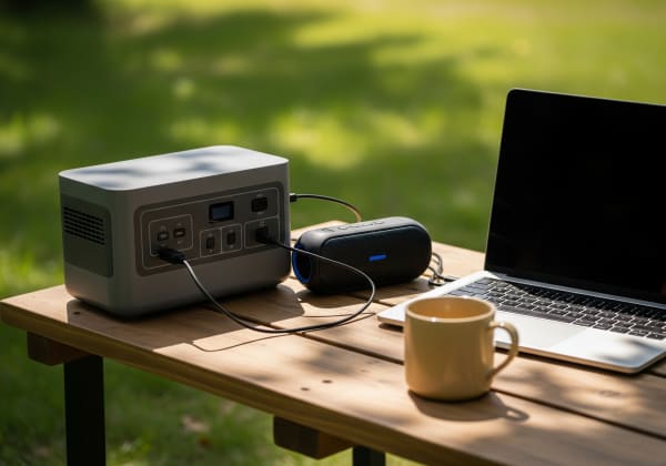 木の机に置いてあるポータブル電源
