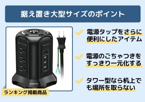 据え置き用のUSBポート付き電源タップ