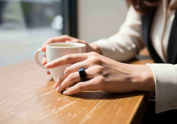 スマートリングをつける女性の手