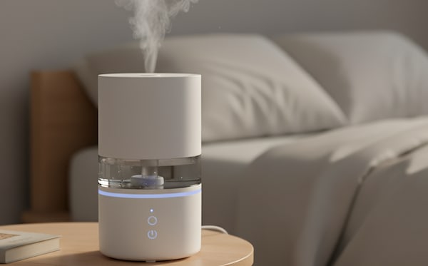 ベッドサイドのテーブルに置かれた加湿器