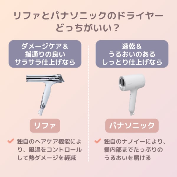 リファとパナソニックのドライヤーの特徴比較