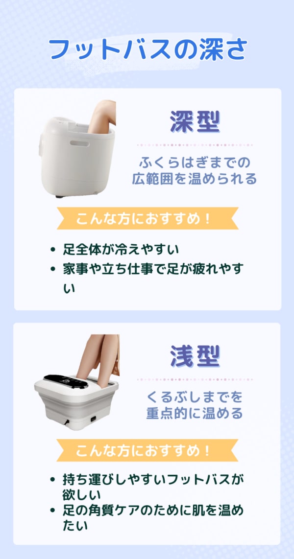 フットバスの深さ比較とそれぞれおすすめの人