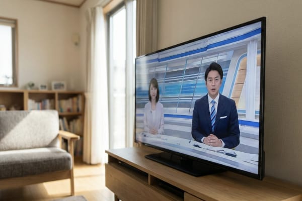 リビングのテレビでニュースを再生する様子
