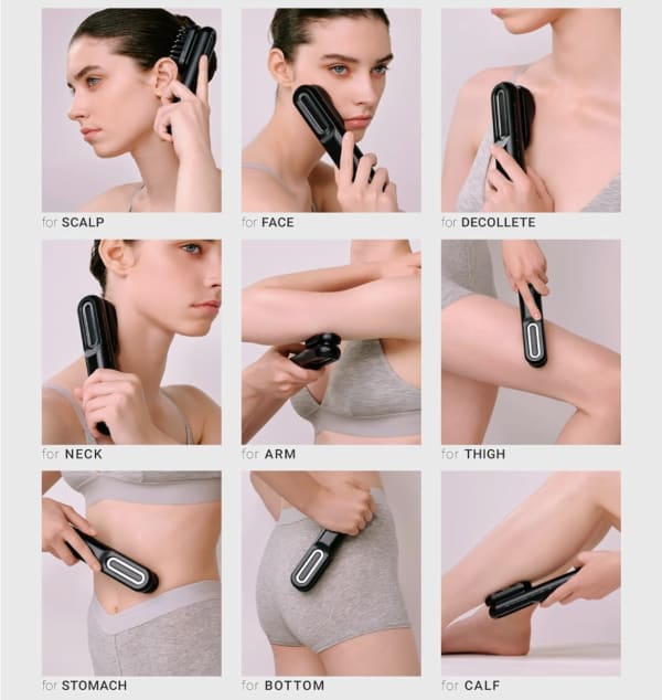 電気ブラシを当てる女性