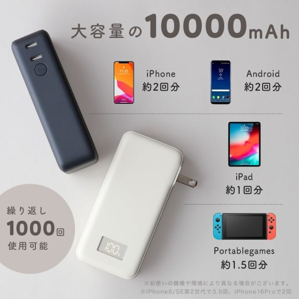 コンセント付きモバイルバッテリーの10000mAhモデル